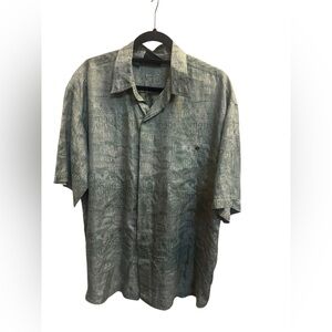 COLORE ITALIA SILK Luxury Button Down Short Sleeve Shirt Large LIKE NEW GRN EUC